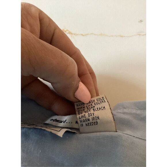 Edward Woman 100% IRISH Linen Button Down Shirt Sz 2X Embroidered Blue - Picture 6 of 8